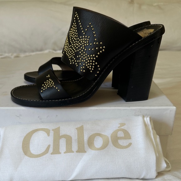 Chloe Black Mules with Gold Detailing 9.5 - Picture 2 of 9